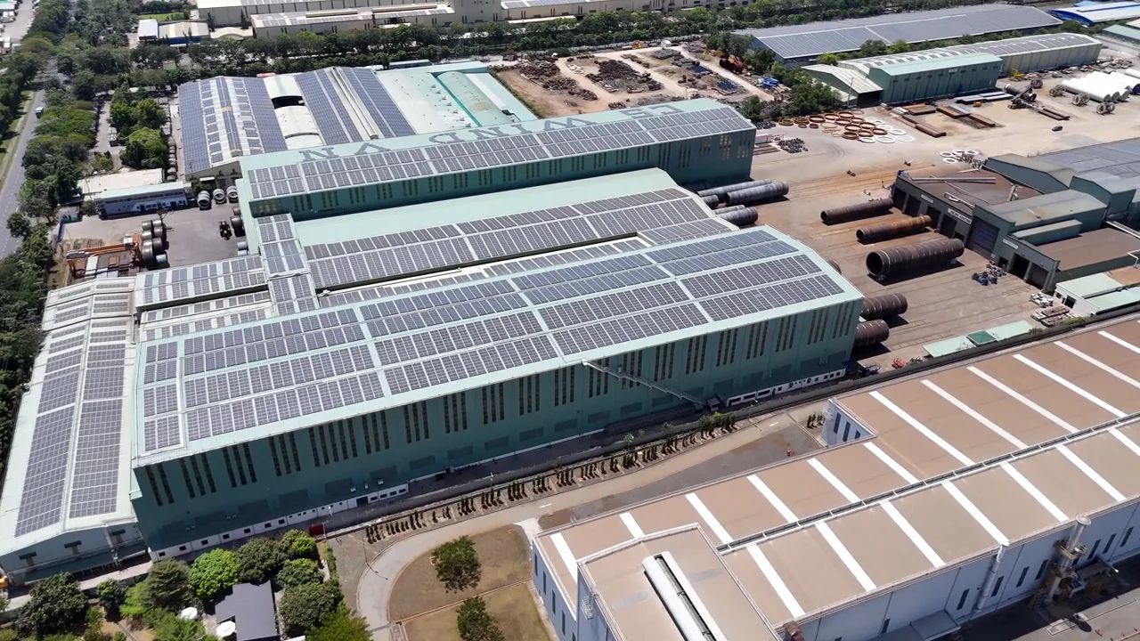 Solar panels on industrial warehouse roofs